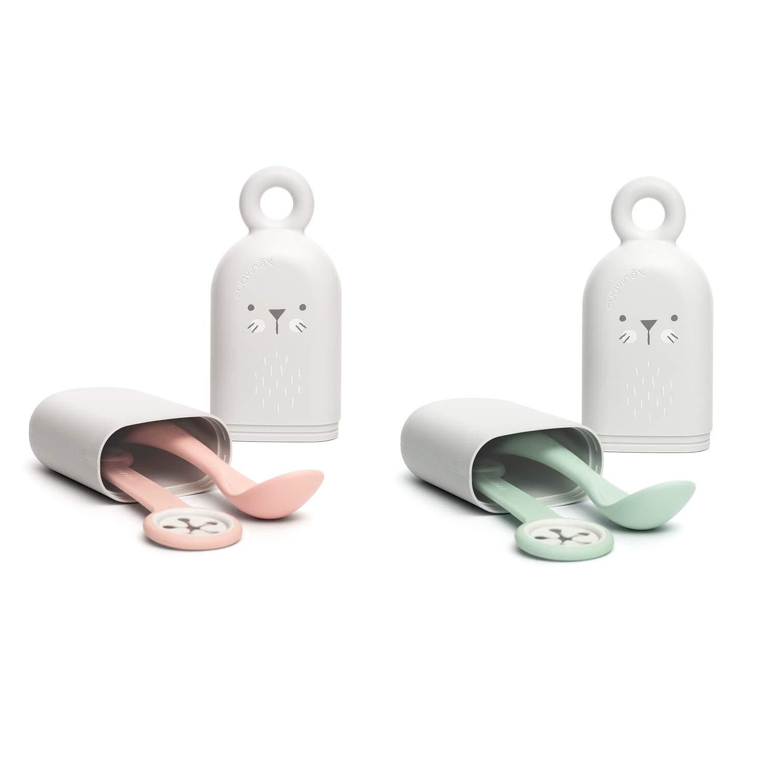 Suavinex, Set Assortiment On The Go. Set Étui + Cullière + Attache Serviette. Set Couverts Bébé avec boite. Hygge Vert