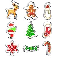 MIUTME Christmas Cookie Cutter Set, 9 Pieces Stainless Steel Christmas Biscuit Cutters Shapes- Gingerbread Boy, Christmas Tree, Snowflake, Reindeer, Snowman, Santa, Claus, Socks for Cookie DIY Baking