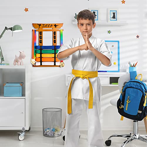 Tilhumt Karate Belt Display Rack Holder, Bamboo Taekwondo Belt Display With Stickers, Martial Arts Belt Display For 8 Belts With Medals Hanger, Ideal For Bjj Jiu Jitsu Gift (Walnut) #TOP5
