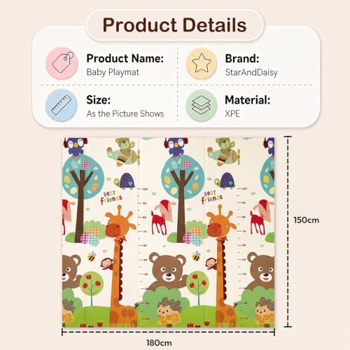 Image of StarAndDaisy Foldable Baby Play Mat 5 x 6 Ft, 6MM Thick XPE Foam Playmat, Reversible 2-in-1 Design with Protection Wall, Lightweight Cushioned Floor Mat with 6 Balls for Crawling, Playing & Learning