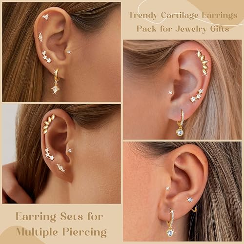 Hypoallergenic Gold Huggie Hoop Earrings Flat Back Earrings for Women Men Stainless Steel Cartilage Hoop Stud Earring Set for Multiple Piercing Small Flatback Tragus Helix Piercing Jewelry for Sensitive Ears3