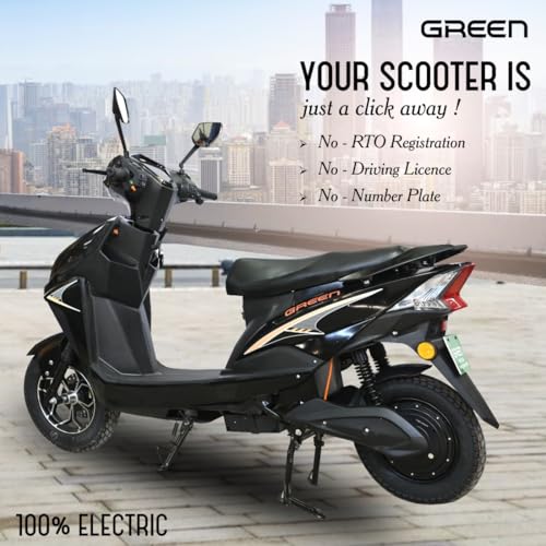 Image of Green Invicta Low Speed Electric Scooter Non RTO 60KM Range with Portable Charger (Black)