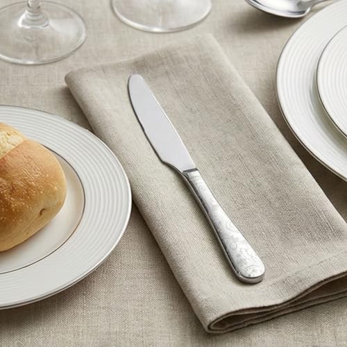 Image of 9.1 inch Sterling Silver Dinner Knives With Floral Printed Handle | 5-Piece Premium Stainless Steel Flatware Set of Steak Knives | Elegant Cutlery for Home, Restaurants, and Gifting
