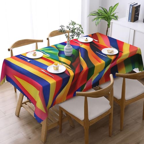 Nappe rectangulaire tissu rayures arc-en-ciel table salle à manger buffet - 3