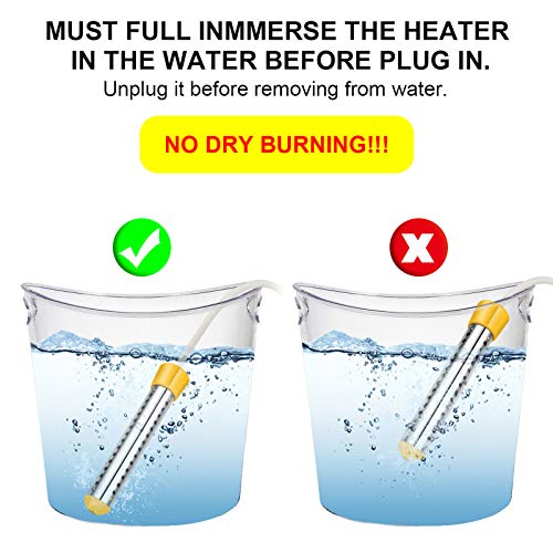 Immersion Heater, GESAIL 1500W Submersible Immersion Water Heater with Full 304 Stainless-steel Guard, Bucket Heater Heats 5 Gallons of Water in Mimutes - Yellow - Thumbnail 5