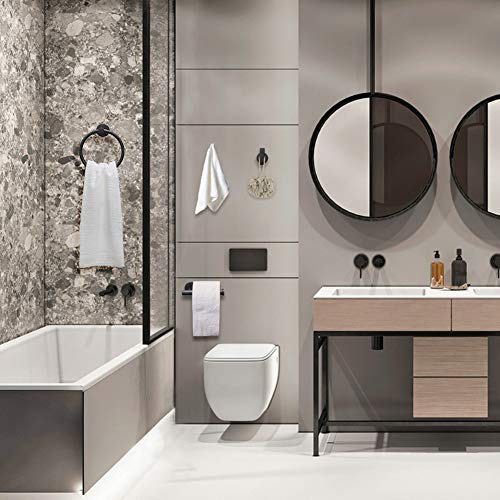 Sofier Black Bathroom Accessories Set 4 Piece with 304 Stainless Steel Black Towel Ring Toilet Paper Holder and 2 Robe Towel Hooks Wall Mounted Matte Black Bathroom Hardware Set