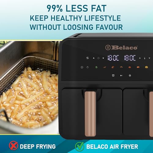 Belaco Air Fryer, 9L Dual Zone, Digital Display, Rapid Air Circulation, Air Fryers, 60 Min Timer, Adjustable Temperature, Dishwasher Safe Basket BEL-AF-03 Smart Finish - Image 8