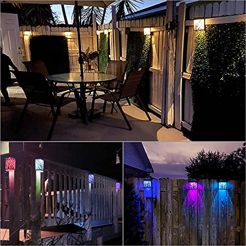 Denicmic Solar Wall Lights Outdoor Wall Sconce Fence Lighting For Patio Front Door Yard Deck Stair Led Forest Decorative Lamps, Waterproof, Warm White/Color Changing (4 Pack) #TOP2