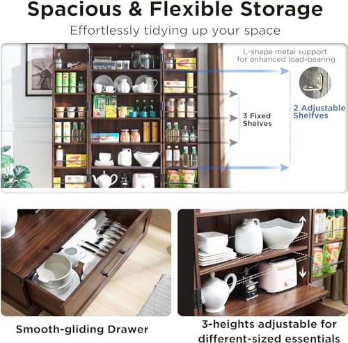 72-Farmhouse-Kitchen-Pantry-Cabinet-with-Drawer-Tall-Storage-Cabinet-with-2-Barn-Doors-and-Shelves-Versatile-Large-Rustic-Cabinet-for-Dining-Room-Bathroom-Living-Room-Laudry-Brown 72 Farmhouse Kitchen Pantry Cabinet with Drawer Tall Storage Cabinet with 2 Barn Doors and Shelves Versatile Large Rustic Cabinet for Dining Room Bathroom Living Room Laudry Brown