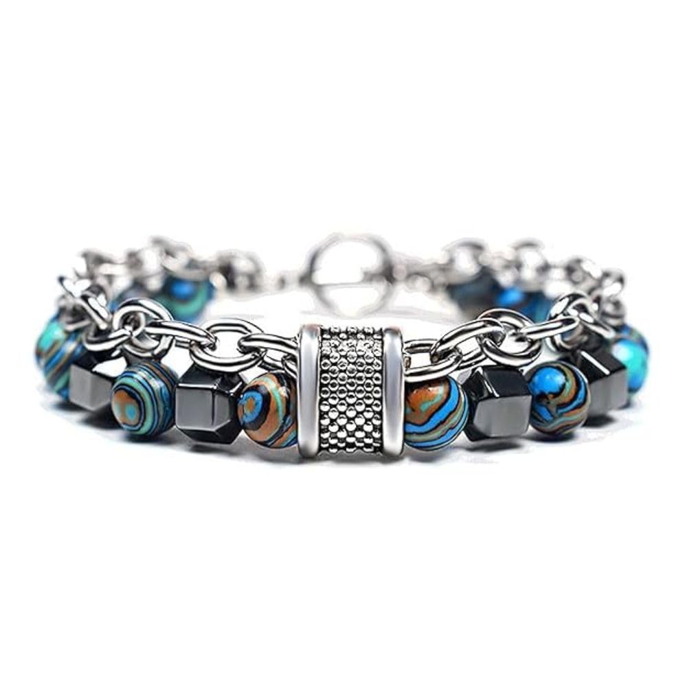 Designer Chain Bracelet with Blue Swirl Beads | Stylish Boys Bracelet Stainless Steel Beads Silver Chain Bracelet For Men Boys Mens Jewellery Bracelets Mens Accessories
