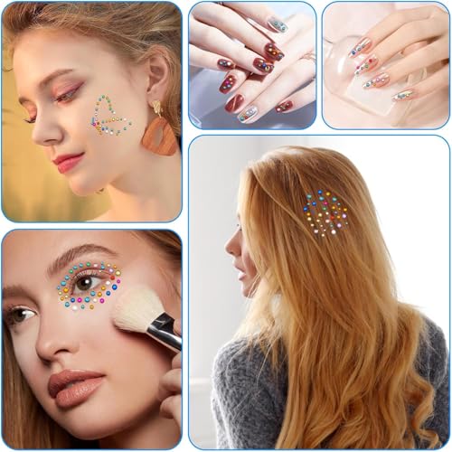 Image of VAMA Rhinestone Multi Color Crystal Stone Bindi kumkum Sticker Diamond Cut Kundan Multicolour bindiya Bindis Set for Women (10 Cards)