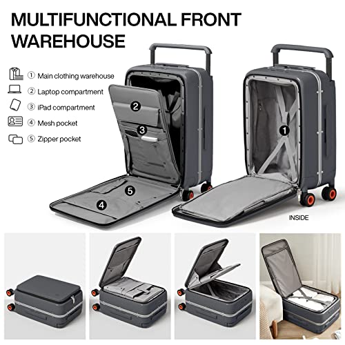 Mixi Checked Luggage Wide Handle Luxury Design Rolling Travel Suitcase Pc Hardside With Aluminum Frame Hollow Spinner Wheels, With Cover, 24 Inch, Rock Grey #TOP2