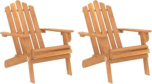Miniatura 3 de Garden Chair Set of 2, Natural Solid Acacia Wood Adirondack Design, Foldable, Weather Resistant for Patio, Backyard, Balcony