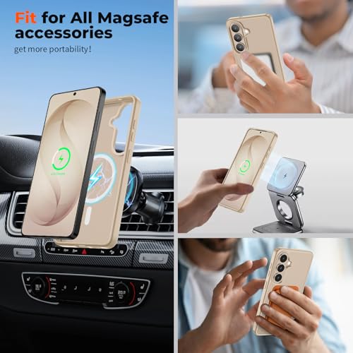 Image of SUPFINE Magnetic for Samsung Galaxy S26 Plus Case with Screen Protector, (Built-in Magnets) (Military Grade Drop Protection) Slim Translucent Shockproof Phone Case,Pink Gold