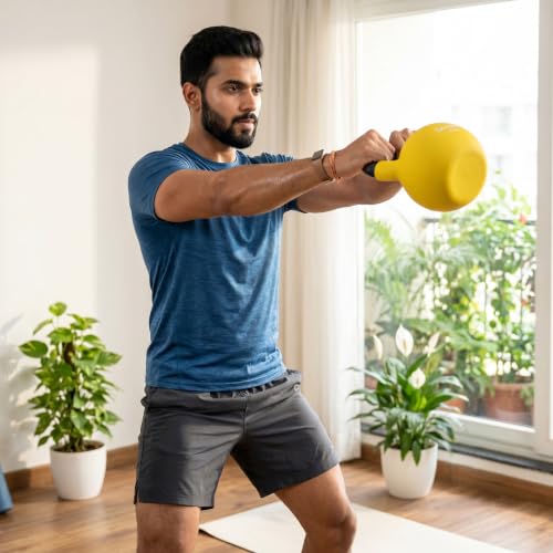 Image of DAARA Half Coating Neoprene Kettlebell, 6kg Yellow Cast Iron Kettle Bell with Non-Slip Grip Handle for Strength Training, Home Gym Workout Equipment for Men & Women (Proudly Made in India)