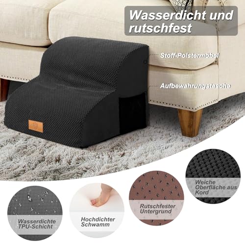 Masthome Hundetreppe 2 Stufen, Haustiertreppe aus Schaumstoff,Katzentreppe für Alte Katzen,Hundetreppe für kleine Hunde,Hunderampe mit Waschbar Plüschbezug für Bett, Couch, Schwarze