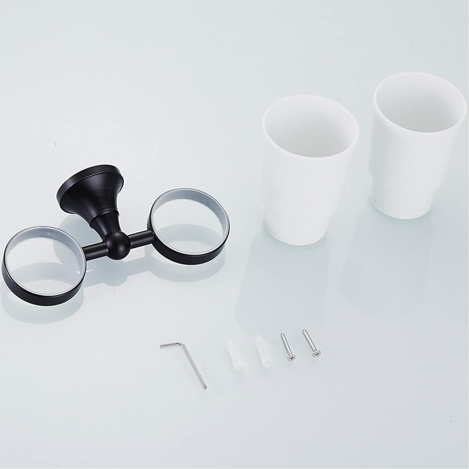 Black Toothbrush Holder,Vintage Double Cup Holder, Wall Mounted Toothbrush Holder Cup Holder with Two Ceramic Tumbler for Bathroom