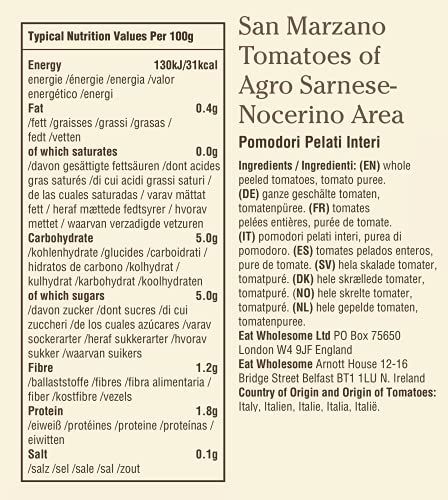 Eat Wholesome Food Co.Eat Wholesome Tomaten, San Marzano Tomaten D.O.P, 400 g (12er-Pack)