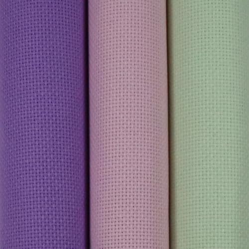 Image of KCS 3 pc of 15 inch x 18 inch(38cmx45cm) 16 Count Cross Stitch Cotton Aida Cloth Needlework Rolled Fabric Box,16CT,Lavender+Pink+Light Green