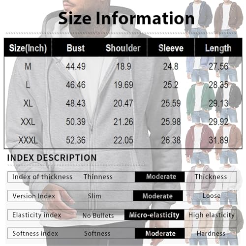 Full Zip Up Hoodie Men Workout Drop Shoulder Big and Tall Hoodies Pockets Soft Lightweight Classic Hooded Sweatshirts4