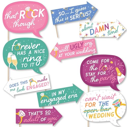 Photo Booth Props Kit for Engagement Party - 10-Piece Speech Bubble and Arrow Set, Premium Cardstock Photo Props with Assembly Sticks - Colorful