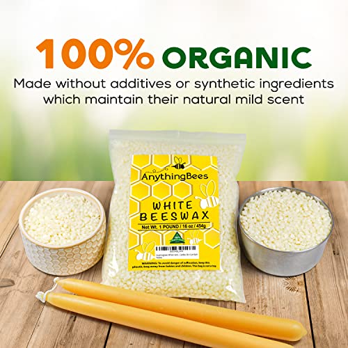 Anythingbees White Handmade Beeswax Pellets - 100% Natural Premium Cosmetic Pure Grade Triple Filtered Easy Melt Bees Wax |Great For Diy Projects, Lip Balm Lotions|Organic Candles Skin Care Balm #TOP5