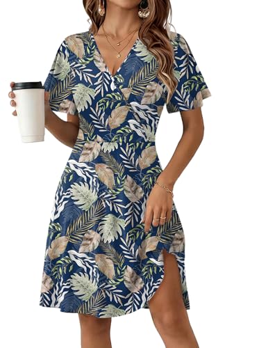 Image of Zeagoo Womens Summer Dresses Wrap V Neck Dress Floral A-Line Ruffle Sleeve Casual Sundress with Pockets 2026