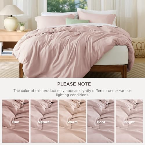 Image of Bedsure Duvet Cover Full Size - Soft Double Brushed Bedding Set for Kids & Adults, Zipper Closure, 3 Pieces, Includes 1 Duvet Cover (80 inchx90 inch) & 2 Pillow Shams, NO Comforter, Rose Pink