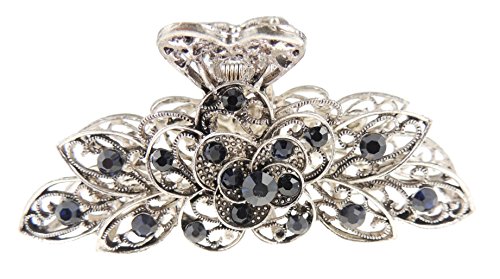 Damen Vintage Aussehen Metall Diamante Kristall 9cm Haar Klaue Clamp Rose (Blau)