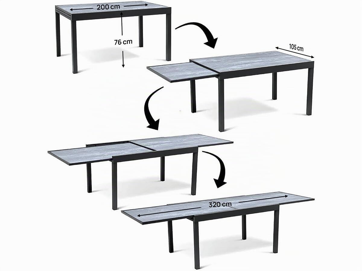Table Jardin en Aluminium Extensible Lagos - 200/320 x 105 x 76 cm - Gris