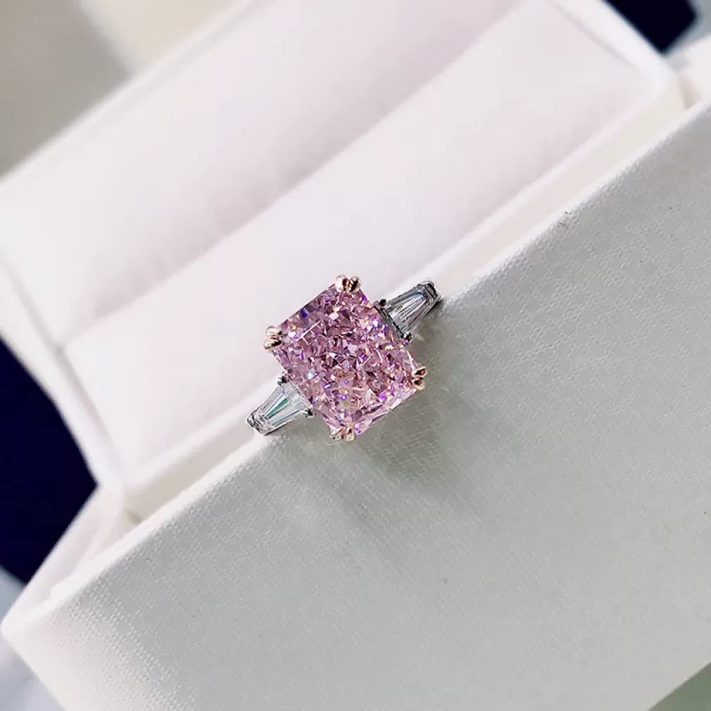 TUMMTY 925 Sterling Silber Funkelnde 2 Karat quadratische rosa Kohlenstoff-Diamant-Eheringe für Frauen Schmuck Geschenk