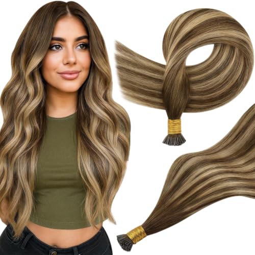 Image of Full Shine I Tip Hair Extensions Human Hair, Mocha Brown Ombre, 16 Inch