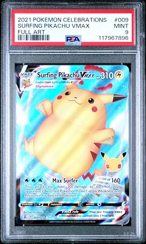 Pokemon TCG, PSA Graded 9 Mint, Surfing Pikachu Vmax Full Art #009, Celebrations, Fully Encapsulated...