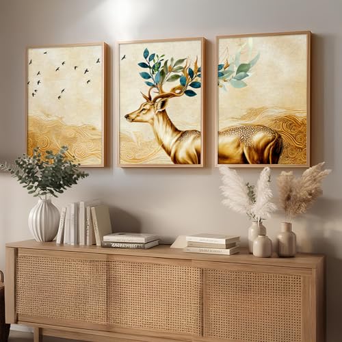 Image of kotart Paintings Modern Art Wall Decor Framed Wall Painting for Living Room, Bedroom - Dear Framed Wall Decor Paintings with Frame - Painting for Wall Decoration Set of 3-D (Art 4, 10x13 inch)