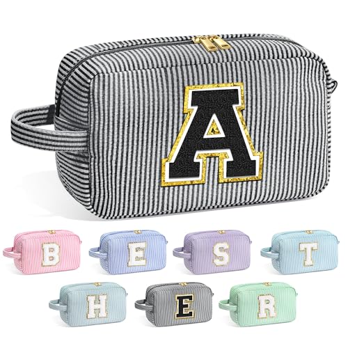 Image of YOOLIFE Gifts for Women Teen Girls - Initial Makeup Bag Cosmetic Bag Toiletry Pouch, Personalized Birthday Gifts for Women Girls Mom Daughter Sister Friends, Black A