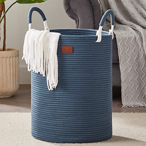 Sixdove Laundry Basket, Woven Rope Laundry Hamper With Handles, Large Decorative Storage Basket For Clothes And Blankets In Living Room, 15" X 20"，Dark Blue #TOP5