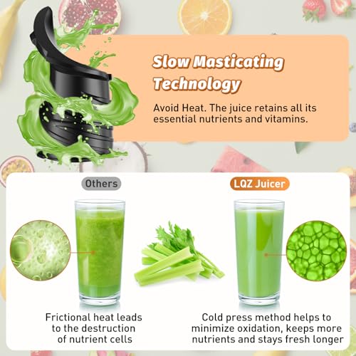 Cold Press Juicer, Masticating Juicer with 5.4" Wide Feed Chute, 350w Slow Juicer Machines Fit Whole Vegetables and Fruits with High Juice Yield, Easy to Clean (Black)