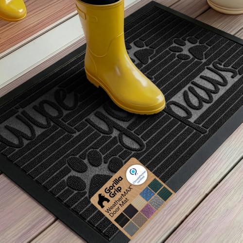 Image of GORILLA GRIP WeatherMAX Door Mat, Indoor Outdoor Use, 35x23, Black Paw
