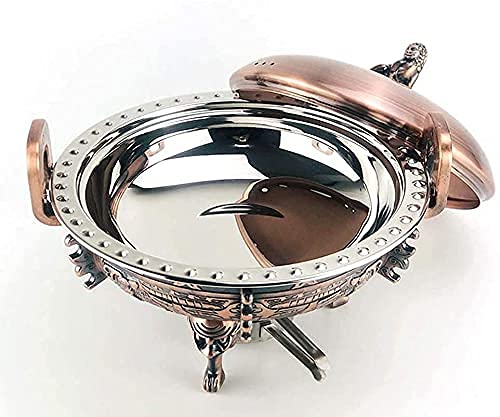 3L Edelstahl-Chafing Dish, runde Chafer-Buffetwärmer mit Essenspfannen, Aluminiumständer, sichtbarem Topfdeckel und Brennstoffhaltern für Hochzeiten, Partys, Bronze (Farbe: Rotkupfer) – Bild 5