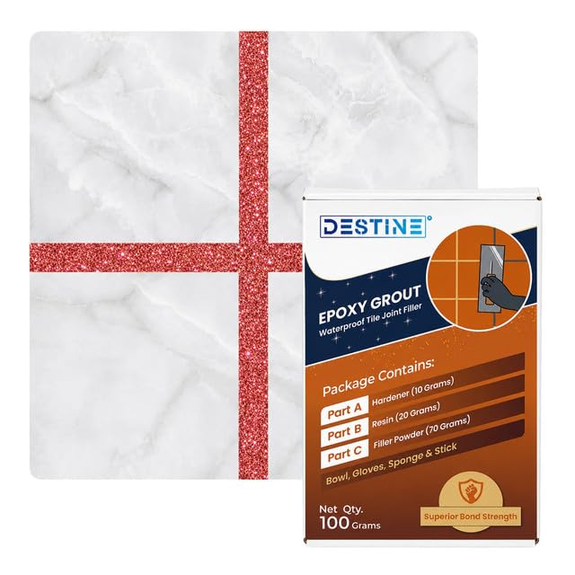Image of DESTINE Epoxy Grout for Tiles (110 Colours)(100 g), Waterproof Joint Filler, Crack Filler, Tiles Gap Filler, Stain Free, Acid & Chemical Resistance Epoxy Grout (Luxury [Rose Gold Glitter])