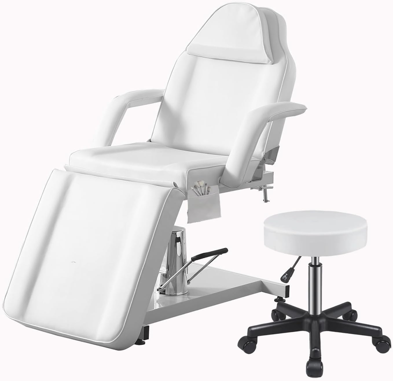 LSLIFE Professional Hydraulic Beauty Bett Aufzug Massage Bett Memory Spongemat Ergonomische verstellbare Armbänder wasserdicht PU Leder Für Schönheitssalons, SPA und Heim (Weiß)