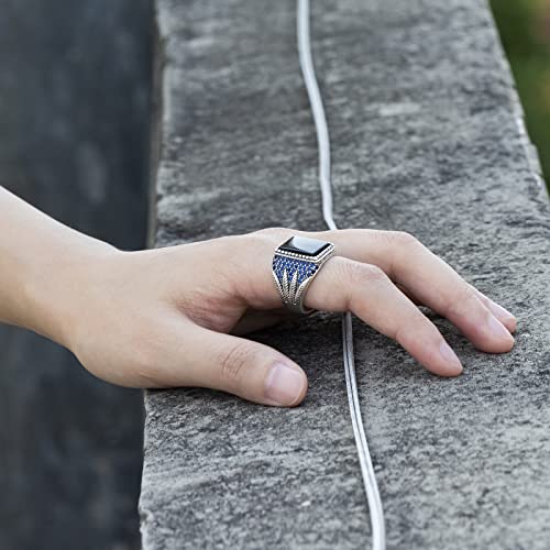 Image of 925 Sterling Silver Ring with Solid Polished Rectangle Black Onyx Ring,Black Square Stone Turkish Ottoman Signet Rings, Sterling Silver Stone, Agate