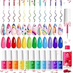 Beetles Summer Rainbow Nail Art Gel Liner Set, 12 Colors Neon Gel Nails Polish Pink Orange Blue Yellow Swirl Nails Built Thin Nail Art Brush in Bottle Soak Off Uv Lamp Manicure Salon Gifts for Women