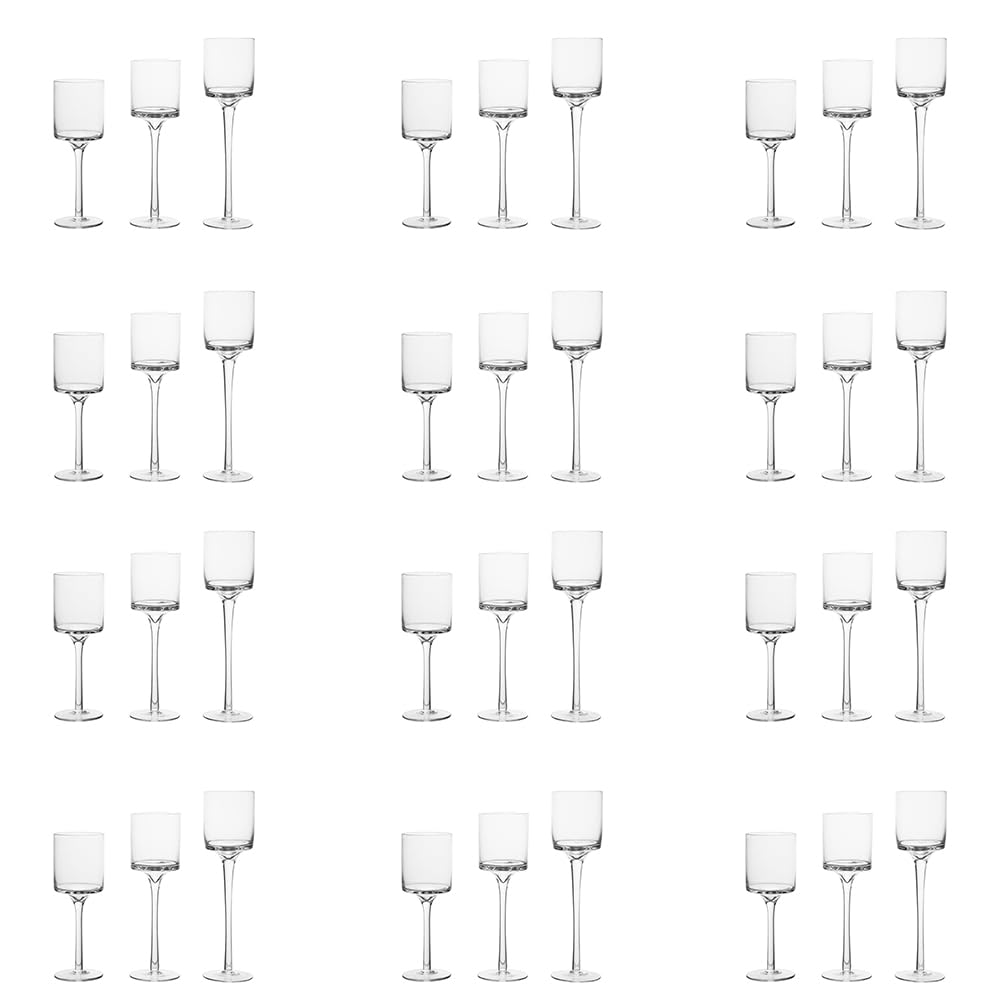 12 Sets (36 Pcs) Elegant Tea Light Glass Candle Holders Wedding Table Centrepiece Suitable for Candles Under 6cm (2.36") in Diameter (12SETS Clear)