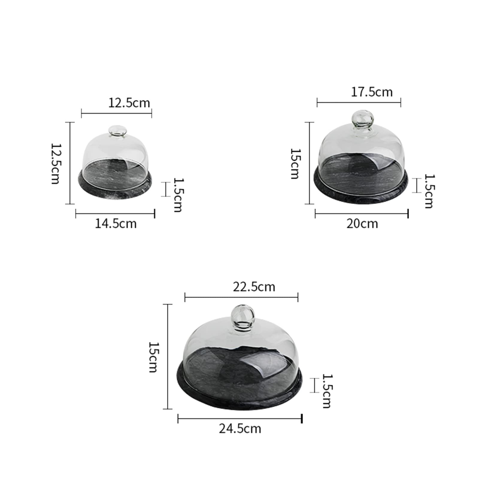 Tapa para el microondas,Juego de Platos para Tartas para el hogar para Cualquier día Festivo, Suministros Multiusos para Hornear Bandeja de mármol Redonda Negra con Cubierta de cúpula de CRI