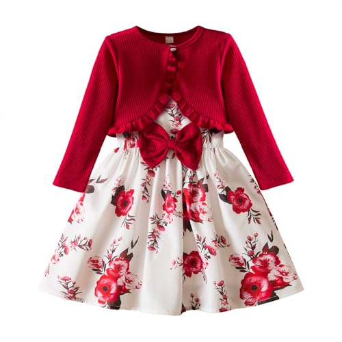 NNJXD 2PCS Little Princess Floral Dress with Cardigan Shrug Sweaters Toddler Girl Fall Clothes