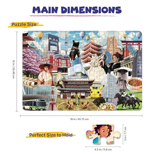 Image of Tokyo City 250 Pieces Jigsaw Puzzle, Puzzle for Adults & Kids 9+, Educational Travel Game with Leaflet, Fun Brain Booster Puzzle 200+ Pieces, Family Games