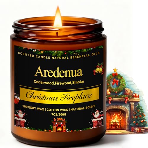 Christmas Candles | Christmas Fireplace Candles - Holiday Scented Candles for Home, Winter Holiday Gifts - 7 oz Soy Candle, Xmas Gift for Women and Men