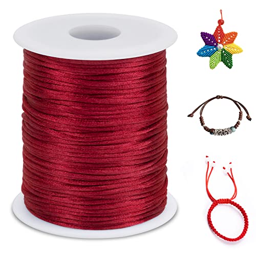 LEREATI Cola de Raton 1.5mm x 100m Cuerda Nylon Cordón de Satén Nailon, Hilo Macrame para Hacer Pulseras, Reborde, Joyería, Anudado Chino (Rojo)