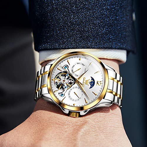 Image of OLEVS Men's Wristwatch, Popular, Mechanical Watch, Automatic Winding, Date, Calendar, Dial, Stainless Steel, Luminous, Gentleman's Watch, White, white - 663, Bracelet Type